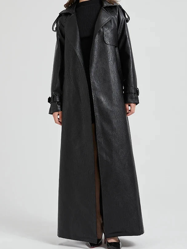 Jess Extra Long Pu Leather Trench Coat