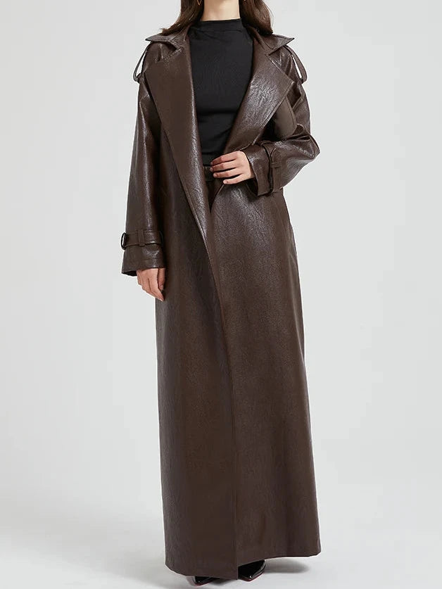 Jess Extra Long Pu Leather Trench Coat