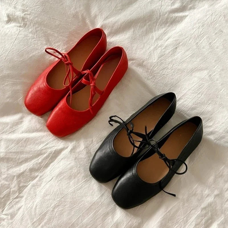 Vintage LaceUp Flats Schuhe