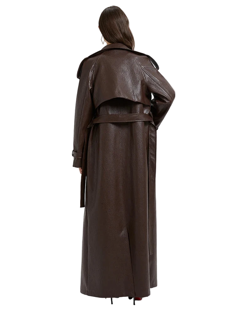 Jess Extra Long Pu Leather Trench Coat