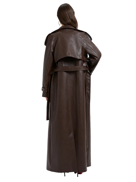 Jess Extra Long Pu Leather Trench Coat