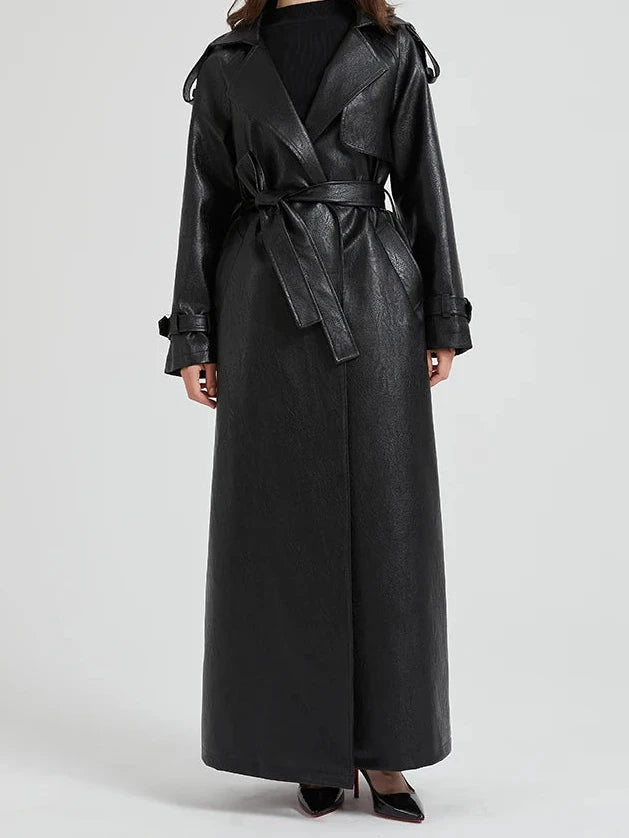 Jess Extra Long Pu Leather Trench Coat