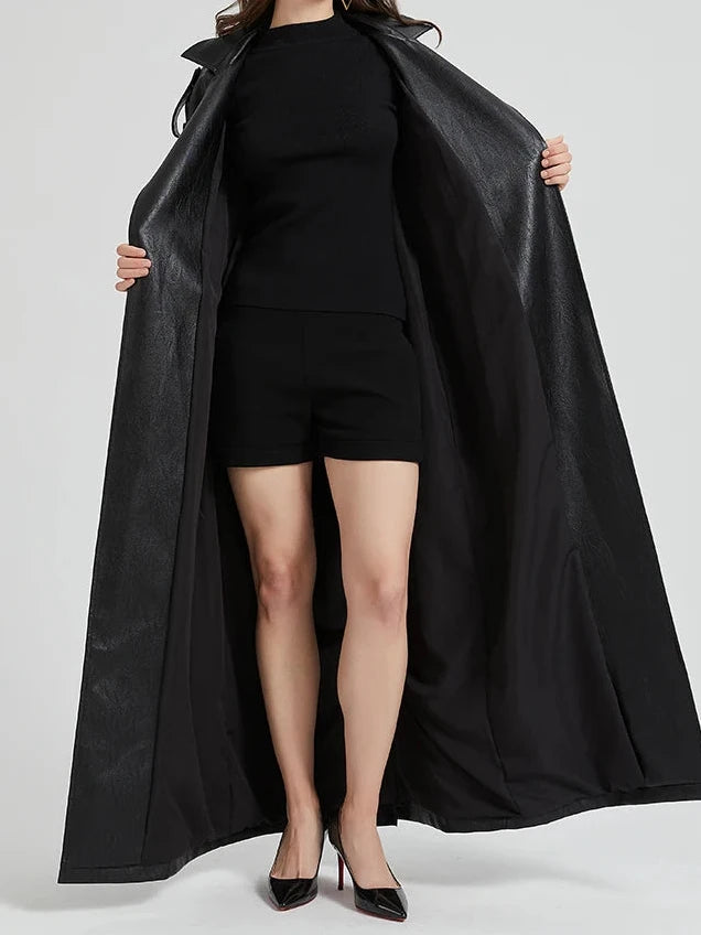 Jess Extra Long Pu Leather Trench Coat