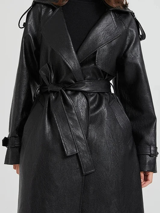 Jess Extra Long Pu Leather Trench Coat