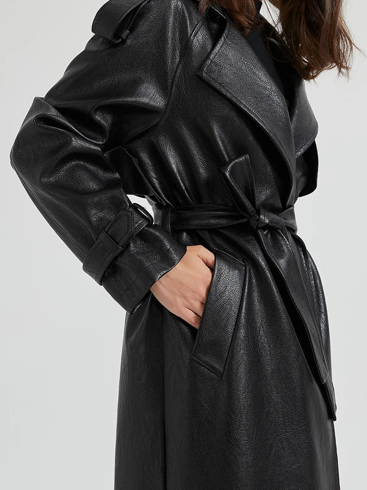 Jess Extra Long Pu Leather Trench Coat